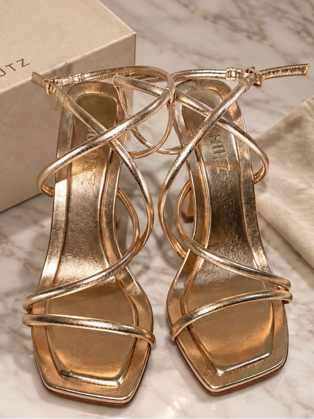 SCHUTZ Metallic Gold Strappy High-Heel Sandals